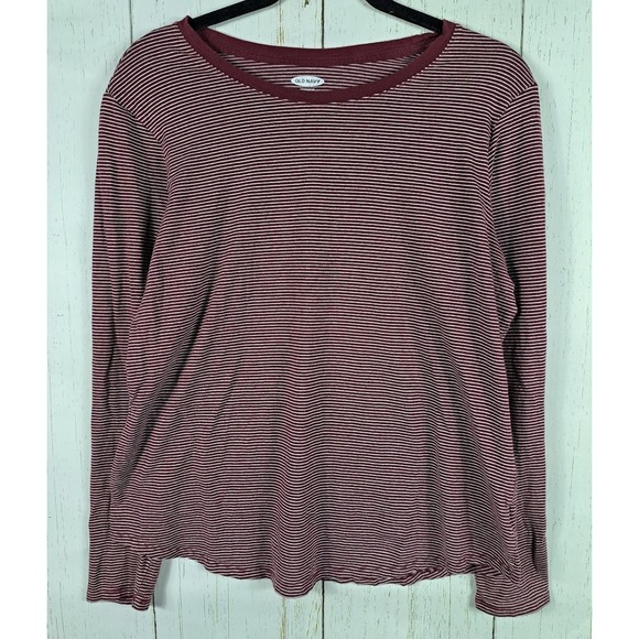 Old Navy Tops - Old Navy Size Large Womens Red White Striped Long Sleeve Cotton‎ Top